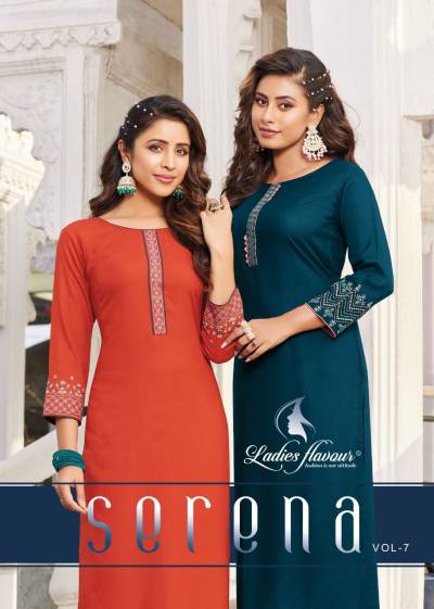 Serena Vol 7 By Ladies Flavour Embroidery Summer Wear Kurti Collection